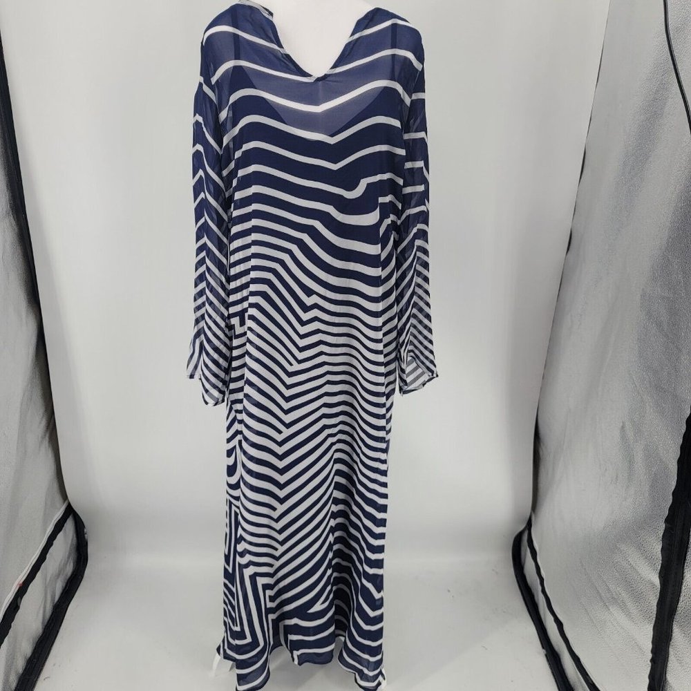 Soft Surroundings Deco Nautical Maxi Dress Blue White Stripe Size Medium NEW - Picture 2 of 10